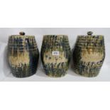 Three Scottish pottery storage jars, including Meal, Flour and Sugar, two with lids, all with
