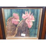 MAUREEN M BRIGGS Cockerel and hen by the farm, signed watercolour, 18 x 18cm and BRITISH SCHOOL