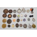 A lot comprising assorted silver and bronze medallions, commemorative medallions etc Condition
