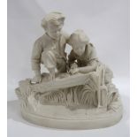 J. Morris for Copeland Parian group of a boy and girl, incised date for 1876, 26cm long Condition