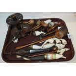 A tray lot of various pipes, pipe stand and various ladles Condition Report: Available upon request