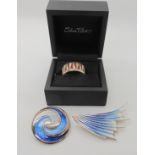 A Collection of three Sheila fleet items to include a silver and enamel brooch from the Cascade
