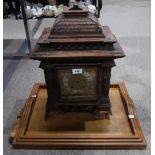 A caryatid carved clock case (no movement) and three graduated trays Provenance: The Late Dr