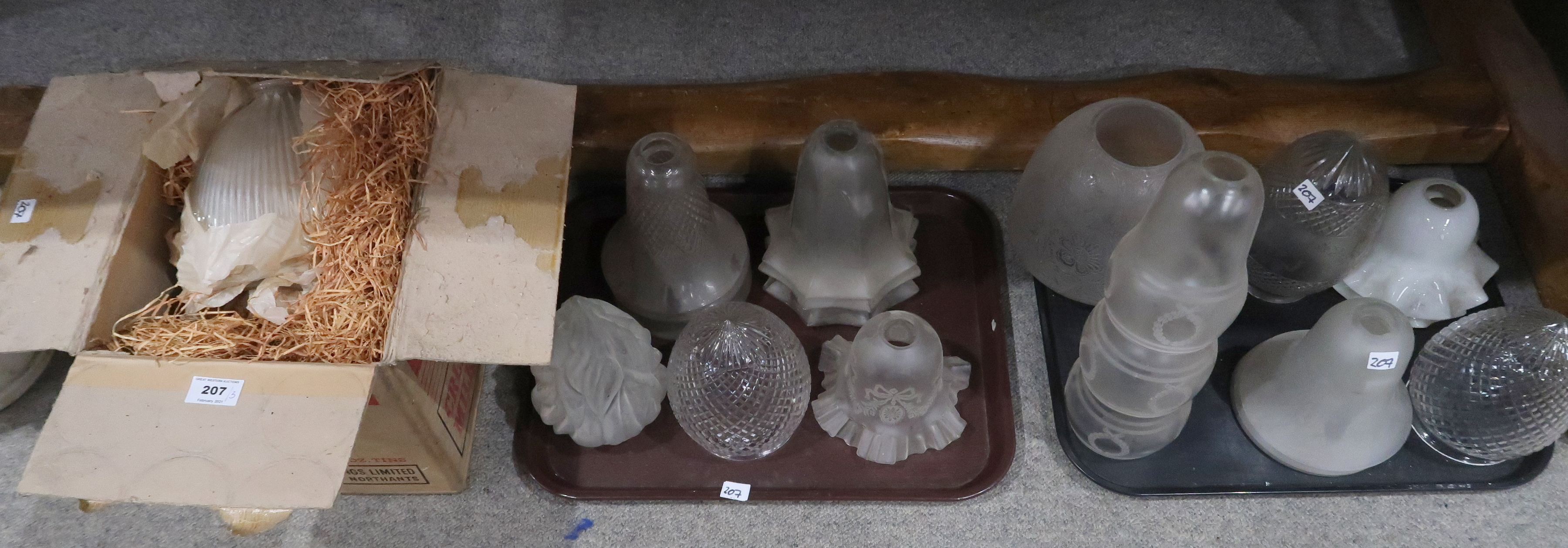 Assorted glass light shades Provenance: The Late Dr Helen. E. C. Cargill Thompson Condition