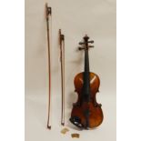 A two piece back violin 33cm bearing label to the interior Antonius Stradivarius Cramonen Faciebat