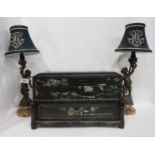 A pair of cherub table lamps and a Chinese style box Condition Report: Available upon request