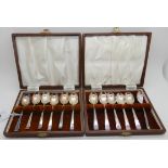 A lot comprising two cased sets of six silver coffee spoons, Sheffield marks Condition Report: Not