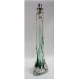 WITHDRAWN A Strathearn glass table lamp, the clear glass body with green and white trailing, 46cm