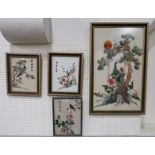 Four assorted Japanese embroideries, including peacocks in trees Condition Report: Not available for