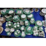A Foley china tea set with green banded rim with gilt bubbles, Paragon tea and coffee wares with