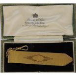 A 9ct gold woven watch fob, length 13cm, by Brook & Son of Edinburgh weight 9.3gms in original box