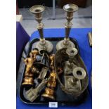 A pair of brass candlesticks, other candlesticks etc Condition Report: Available upon request