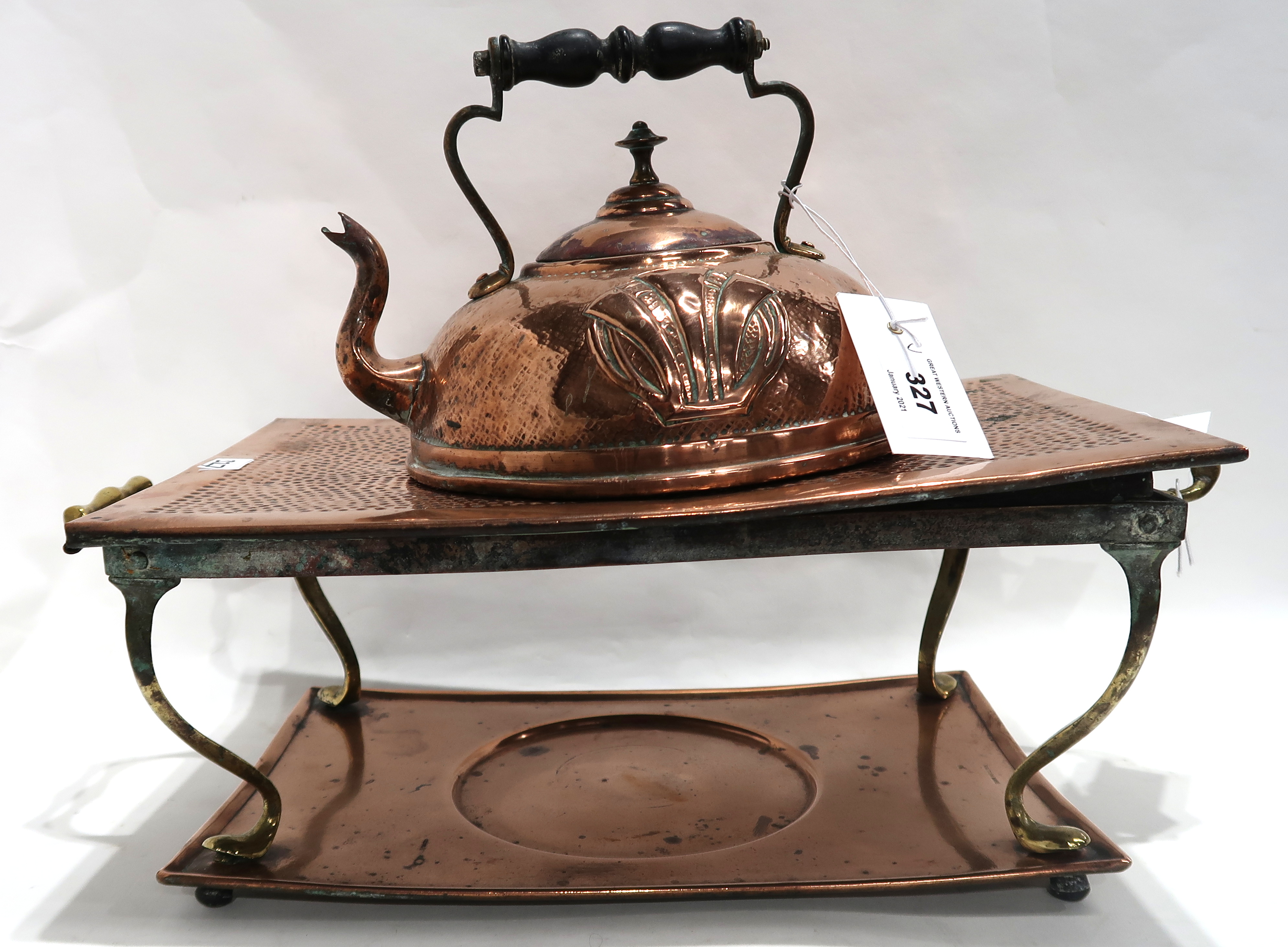 A copper kettle on stand Condition Report: Available upon request