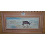 J A WADE Red Deer Stag, signed, oil on board, 14 x 38cm Condition Report: Not available for this
