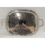 A silver plated double handled serving tray, 58cm across the handles Condition Report: Not available