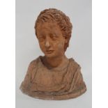 A terracotta bust of a girl, 33cm high Condition Report: Available upon request