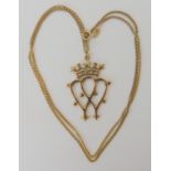 A 9ct gold luckenbooth and chain, length of pendant 4.4cm, chain 55cm, weight 11gms Condition