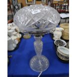 A cut glass table lamp with mushroom shade Provenance: The Late Dr Helen. E. C. Cargill Thompson