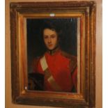 ENGLISH SCHOOL Portrait of an officer 50th Regiment in red tunic, oil on board, 75 x 52cm