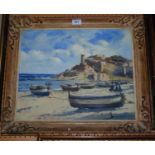 MANCINI Fishing boats on the beach, signed, oil on canvas, 37 x 45cm Condition Report: Not available