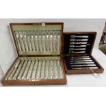 A lot comprising a cased twelve piece mother of pearl and EP dessert cutlery set and a cased