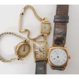 Four 9ct gold cased vintage watches, weight combined to include straps and mechanisms 89gms