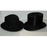 A black top hat by Kirsop & Son, 8 x 6.5" and another hat (2) Provenance: The Late Dr Helen. E. C.