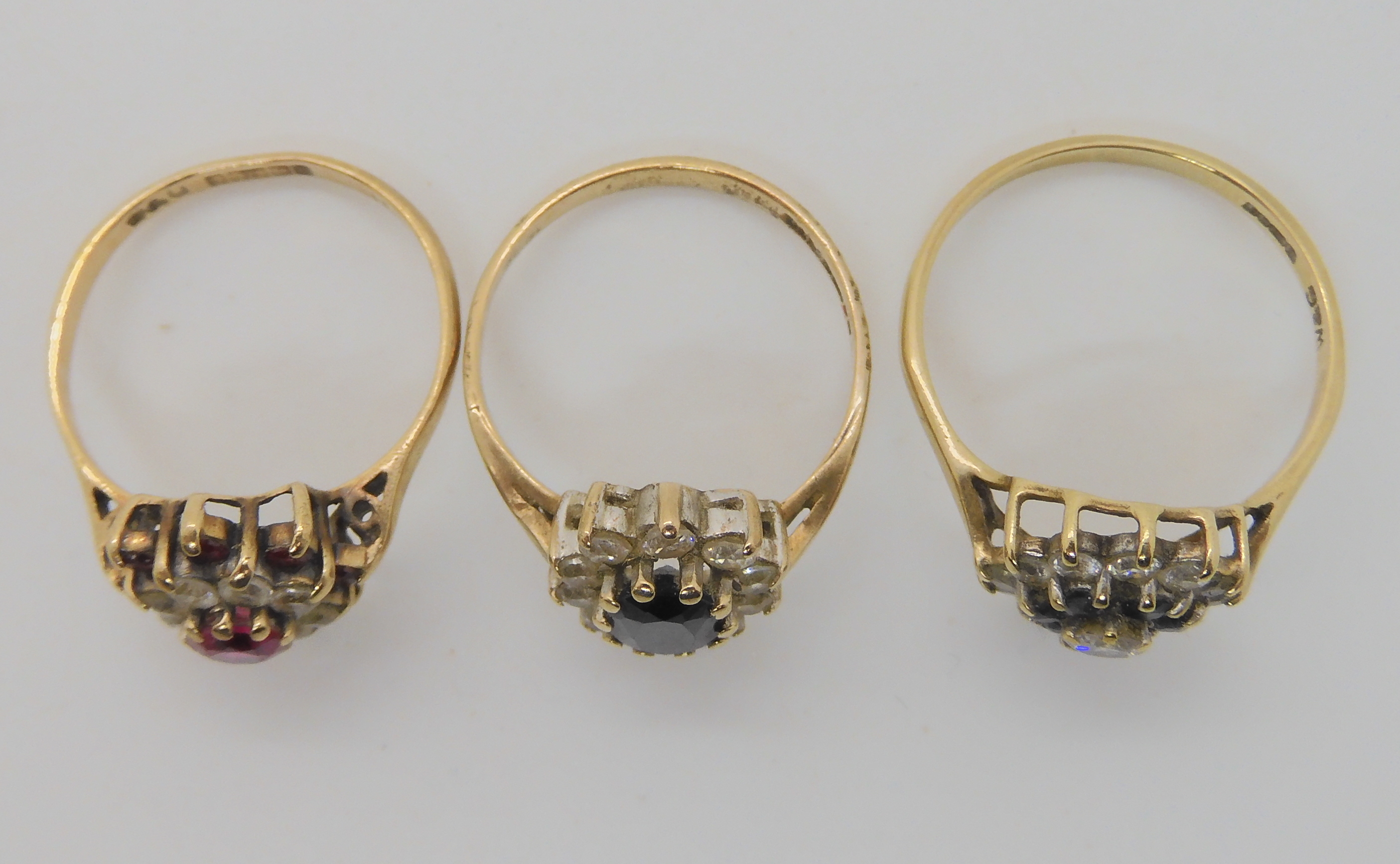 A 9ct gold sapphire and cz flower cluster ring size Q1/2, a further sapphire and cz cluster ring - Image 2 of 2