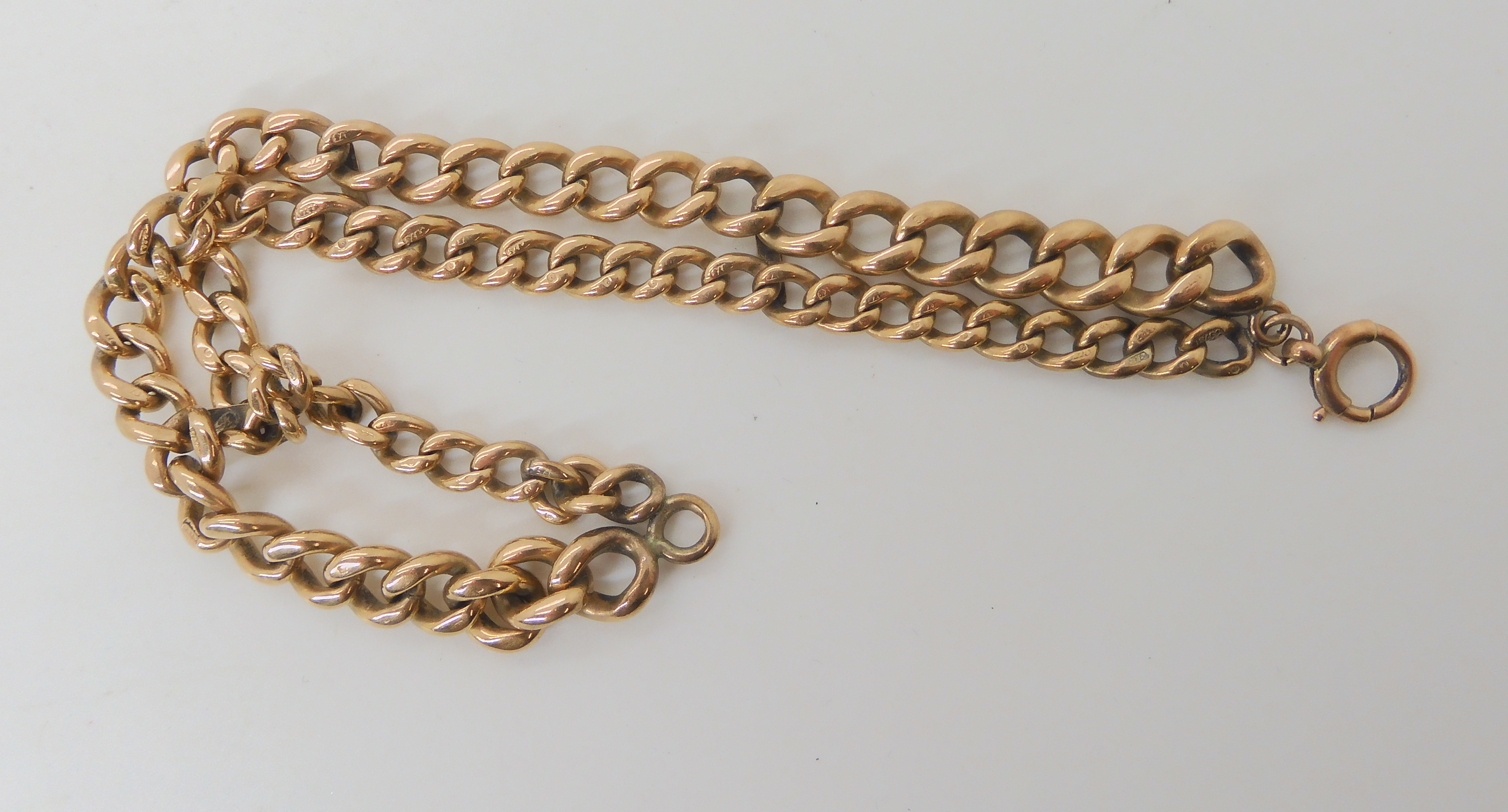A bracelet made from a 9ct gold fob chain hallmarked to every link, weight 31.7gms Condition Report: