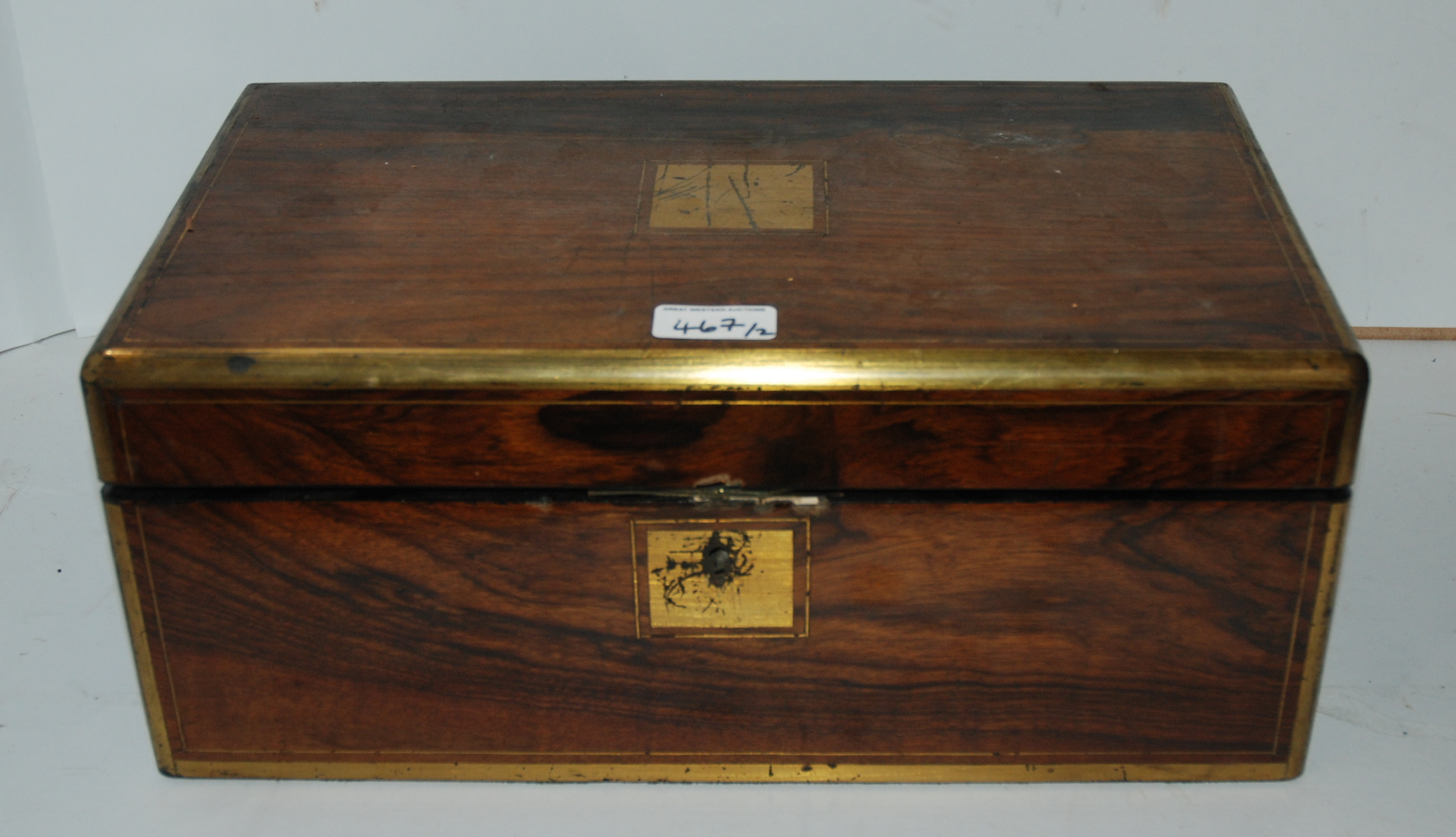A Victorian mahogany brass bound writing slope, 51cm wide and another brass bound example, 39cm wide - Image 3 of 3