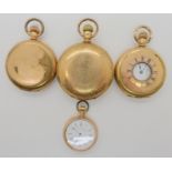 A gold plated Elgin pocket watch, two Waltham pocket watches and a Waltham fob watch Condition