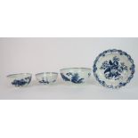 A GROUP OF ENGLISH PORCELAIN BLUE AND WHITE CERAMICS including a Worcester Fence pattern slop