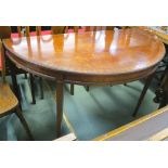 A Victorian mahogany demi lune table on square tapering legs, 76cm high x 139cm wide x 67cm deep and