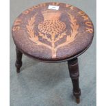 A poker work stool "sit doon if ye daur" and two parlour chairs (3) Condition Report: Available upon