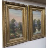 Two rural scene oil on canvas "G Cole" in gilt frames (2) Condition Report: