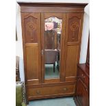 An inlaid mahogany wardrobe with single mirrored door over a full width drawer, 195cm high x 115cm