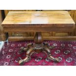 A Victorian rosewood fold over card table with pedestal support, 75cm high x 92cm wide x 46cm deep