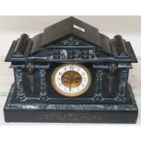 A black slate mantel clock and a wall clock (2) Condition Report: