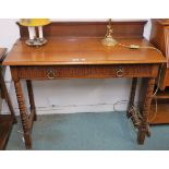 An oak hall table with two frieze drawers on turned legs, 95cm high x 106cm wide x 48cm deep