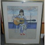 MARIA MULHEARN Portrait of a Guitarist, signed, gouache, 61 x 49cm, NINA Trinadad and Tobago,