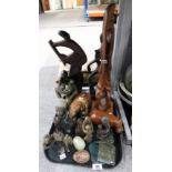 A Douglas Simpson wooden sculpture Flame, other wooden and carved soapstone sculptures etc Condition