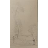 JAMES PATERSON RSA, RSW, RWS, NEAC Two figures in a Breton landscape, pencil sketch, 18 x 11cm