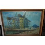 FRASER Oill rig Platform in Construction, signed, oil on canvas, 60 x 90cm Condition Report: