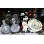 An etched port decanter, other decanters, a chamber pot, Mason's Regency items etc Condition Report: