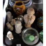 A bubble glass cosmetic pot and cover, assorted busts etc Condition Report: Not available for this