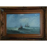 SCOTTISH SCHOOL Fishing boats going out and returning, oil on board, 30 x 50cm (2) Condition Report: