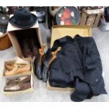 A pair of Edwardian black leather lace up ladies boots, size 37, other shoes, a black trilby, and
