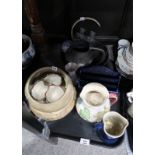 Assorted pottery, vinegar and oil bottle in EP mount etc Condition Report: Not available for this