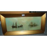 J F CRAIG Fishing boats at anchor, signed, oil on canvas, 25 x 59cm and another (2) Condition