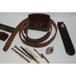 Two white-metal propelling pencils, vintage glasses, leather belt etc Condition Report: Available